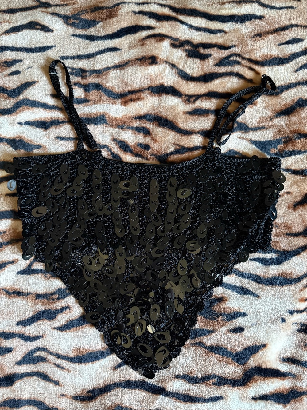 Black Sequin Triangle Bralette - Women Large